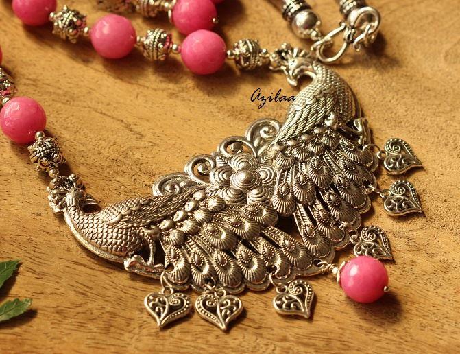 Ethnic Pink Peacock Statement handmade necklace set