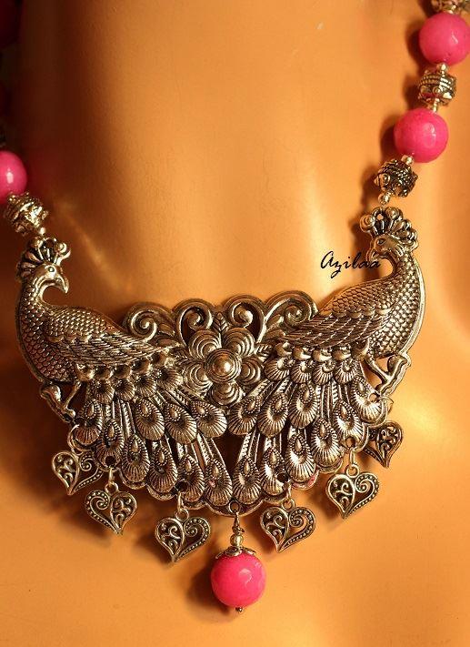 Ethnic Pink Peacock Statement handmade necklace set