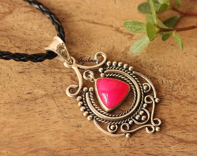 Ethnic Pink Sterling silver gemstone Chandelier Pendant