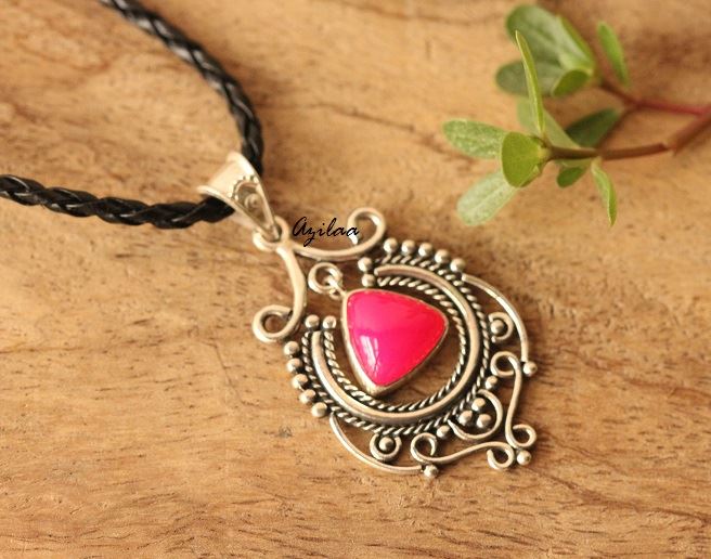 Ethnic Pink Sterling silver gemstone Chandelier Pendant