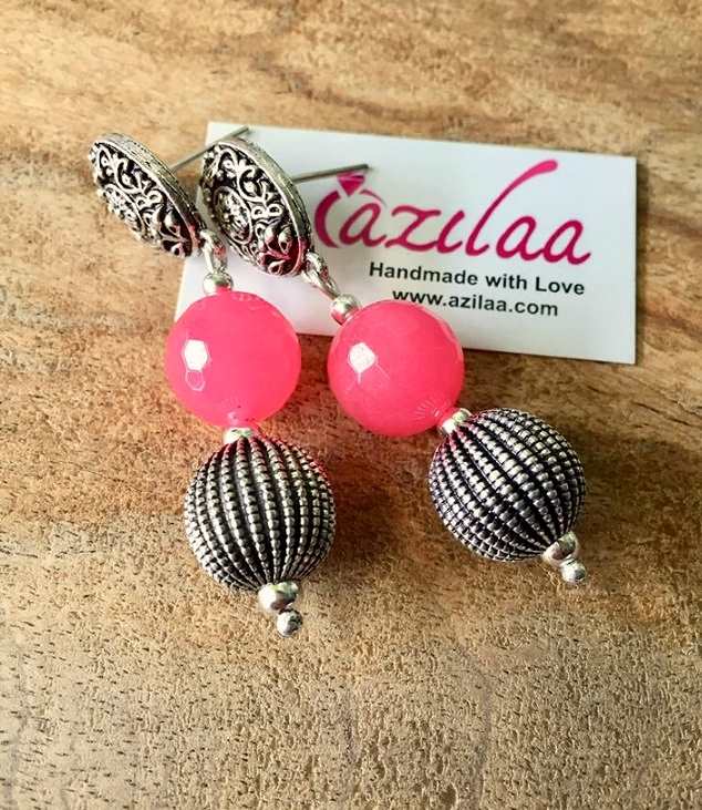 Ethnic Pink beaded gemstone Earrings