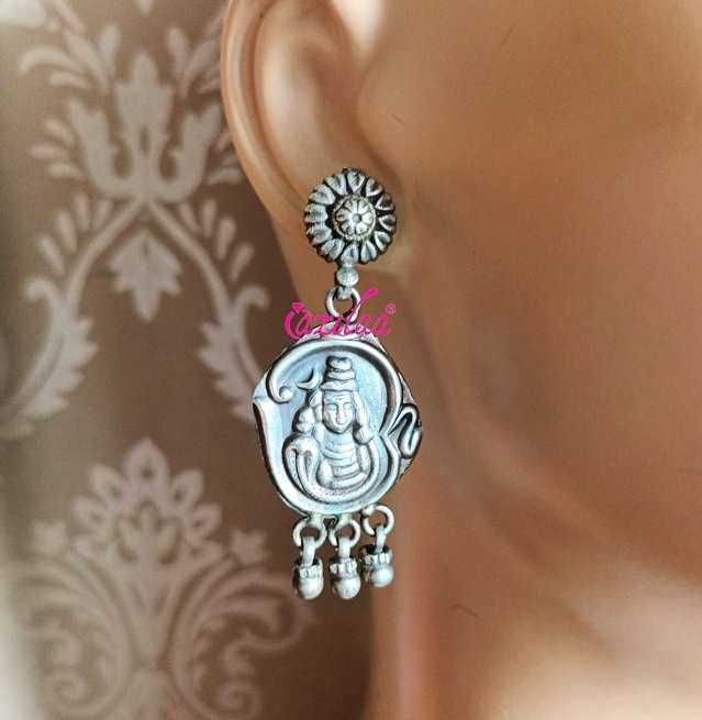 Ethnic Shiva Oxidised  silver tone designer earrings