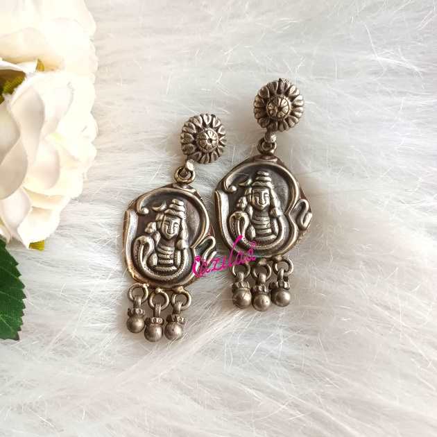 Ethnic Shiva Oxidised  silver tone designer earrings
