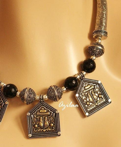 Ethnic Statement Black gemstone dual tone handmade necklace set