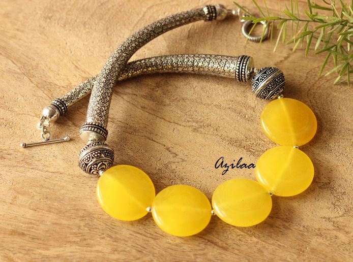 Ethnic Yellow gemstone beaded necklace 