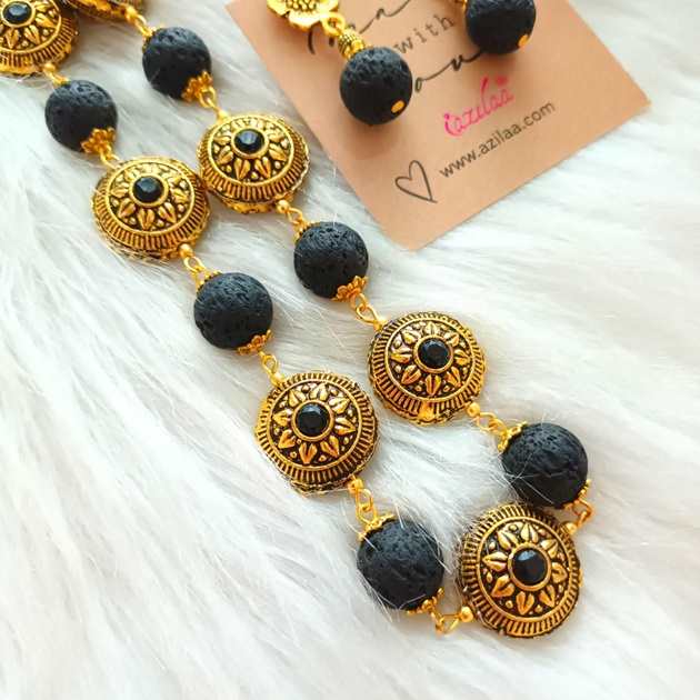 Ethnic antique gold lava beaded necklace