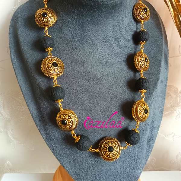 Ethnic antique gold lava beaded necklace