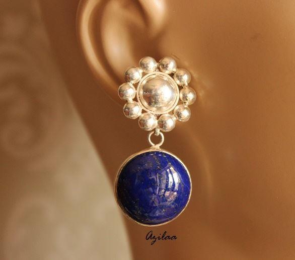 Ethnic designer Lapis Lazuli gemstone sterling silver earrings