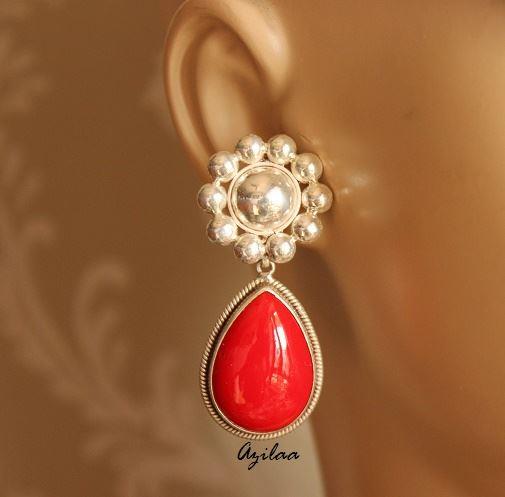 Ethnic designer Red gemstone sterling silver earrings