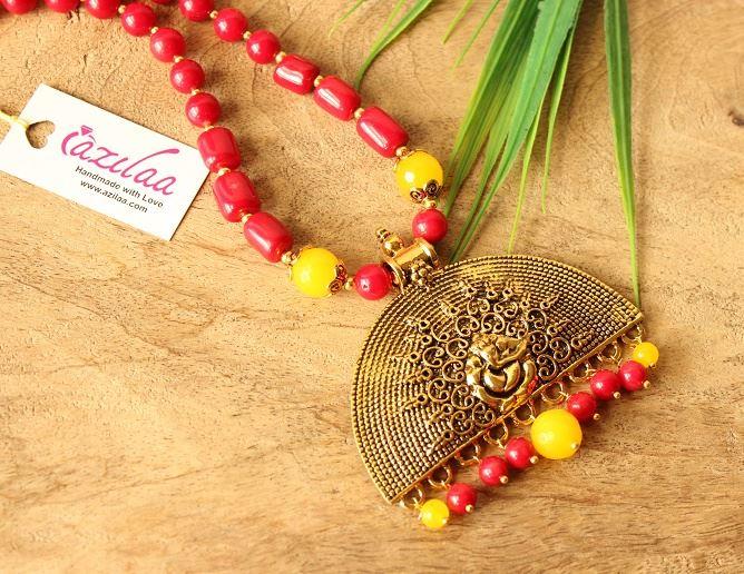 Ethnic ganesha pendant  RED coral designer handmade necklace set