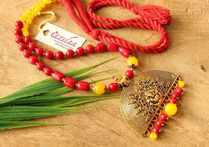 Ethnic ganesha pendant  RED coral designer handmade necklace set