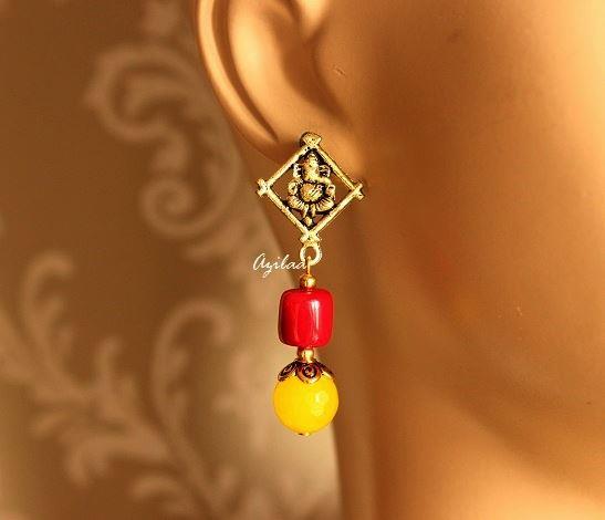 Ethnic ganesha pendant  RED coral designer handmade necklace set