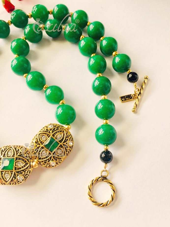 Ethnic green gemstone necklace set,Antique gold tone necklace set