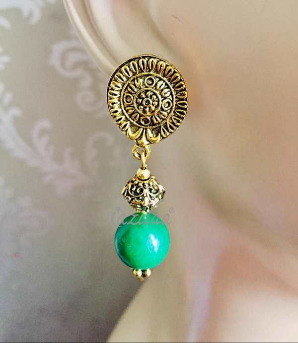 Ethnic green gemstone necklace set,Antique gold tone necklace set