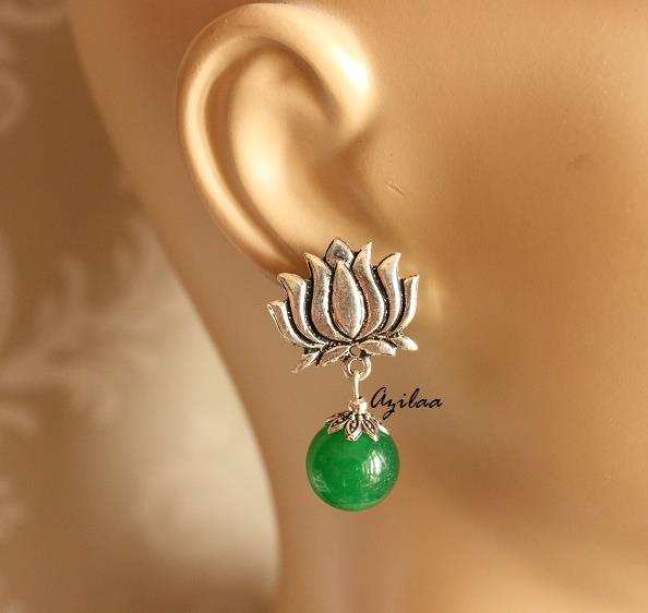 Ethnic lotus green necklace earrings set