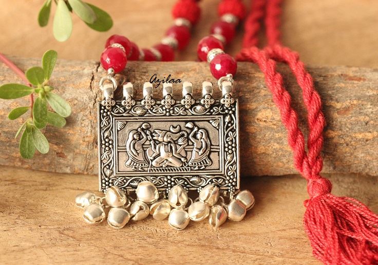 Ethnic maroon Ganesha gemstone artisan handmade necklace