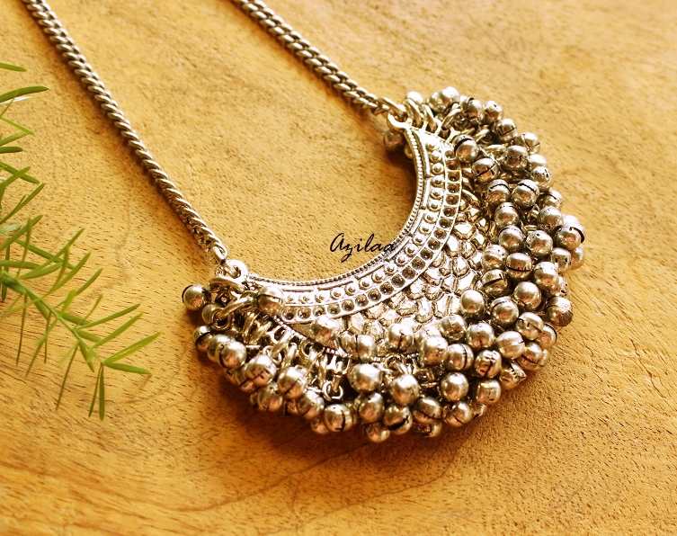 Ethnic moon tribal boho pendant chain necklace