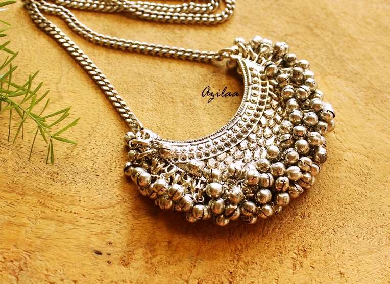 Ethnic moon tribal boho pendant chain necklace