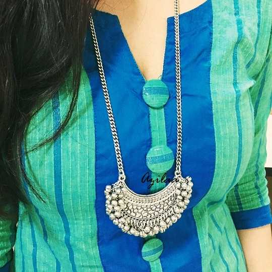 Ethnic moon tribal boho pendant chain necklace