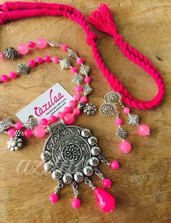 Ethnic pink Statement artisan handmade necklace set