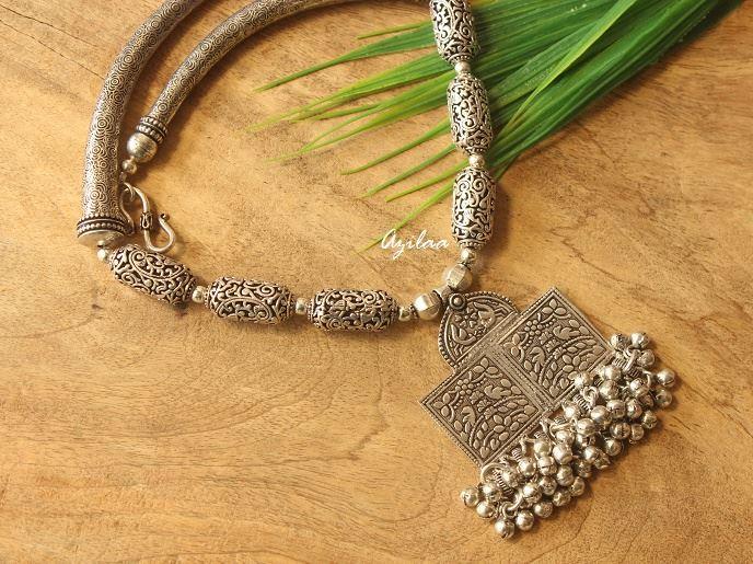 Ethnic silver tone handmade designer necklace