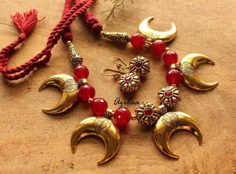 Maroon beaded necklace set, Designer gemstone necklace