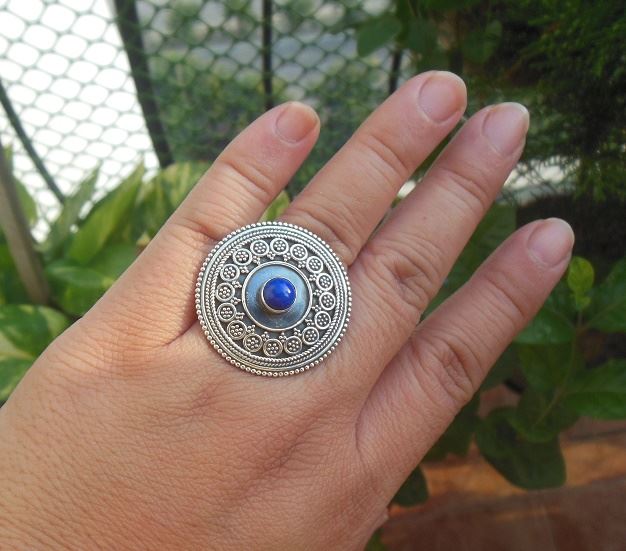 Lapis ethnic sterling silver handmade artisan gemstone ring