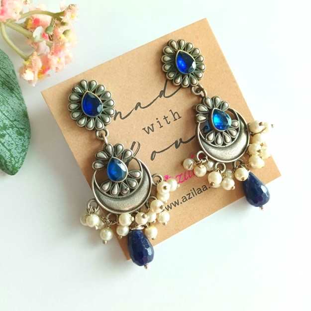 Ethnic style blue pearl designer earrings