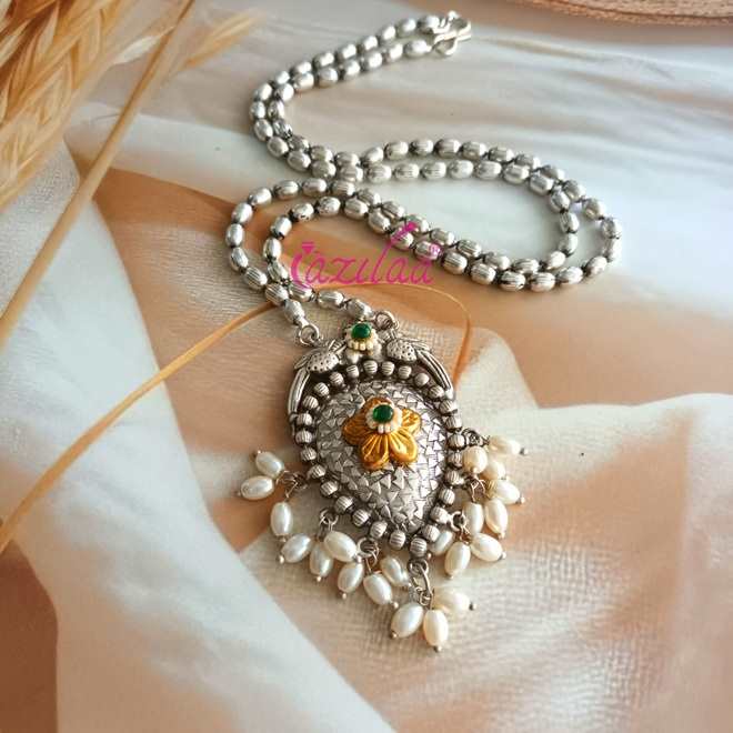 Ethnic style Navratri antique silver plated pendant