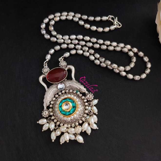 Ethnic style Navratri antique silver plated pendant