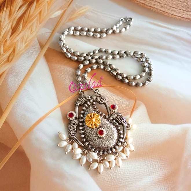 Ethnic style Navratri antique silver plated pendant