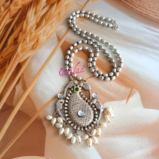 Ethnic style Navratri antique silver plated pendant