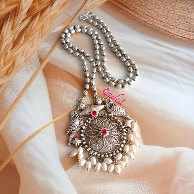 Ethnic style Navratri antique silver plated pendant