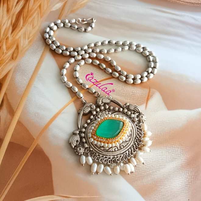 Ethnic style Navratri antique silver plated pendant