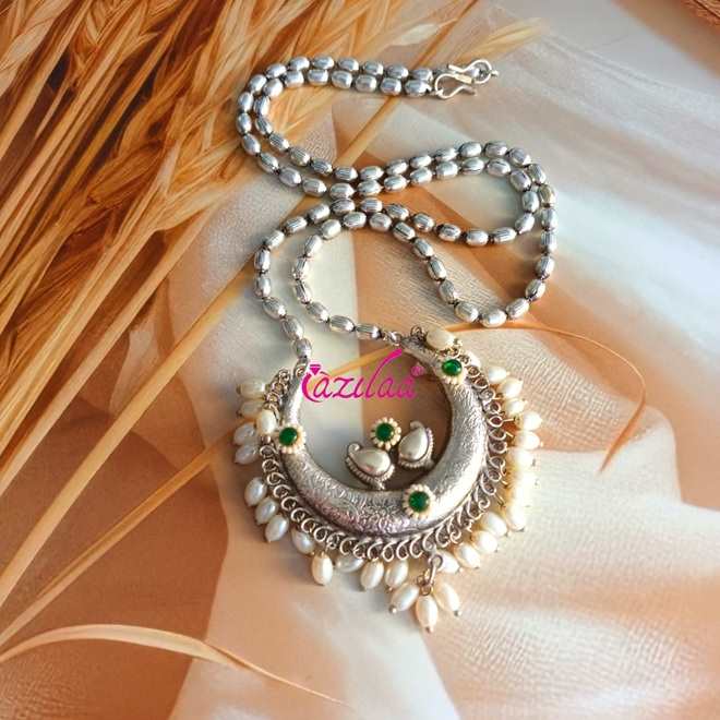 Ethnic style Navratri antique silver plated pendant