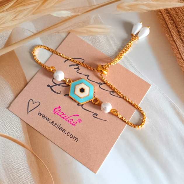 Evil eye golden charm beaded pearl bracelet