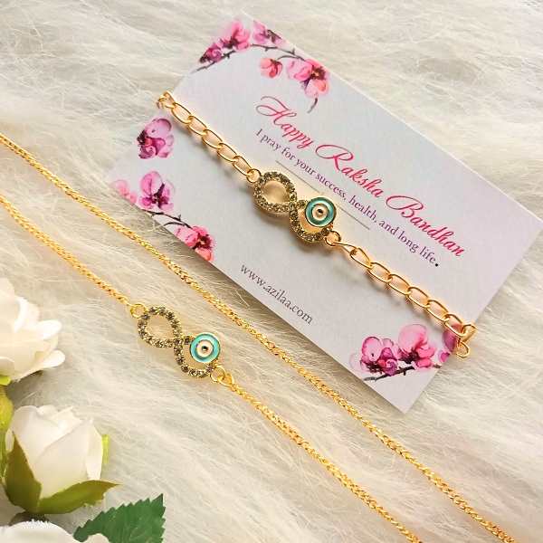  Evil eye infinity charms chain bracelet Rakhi necklace set