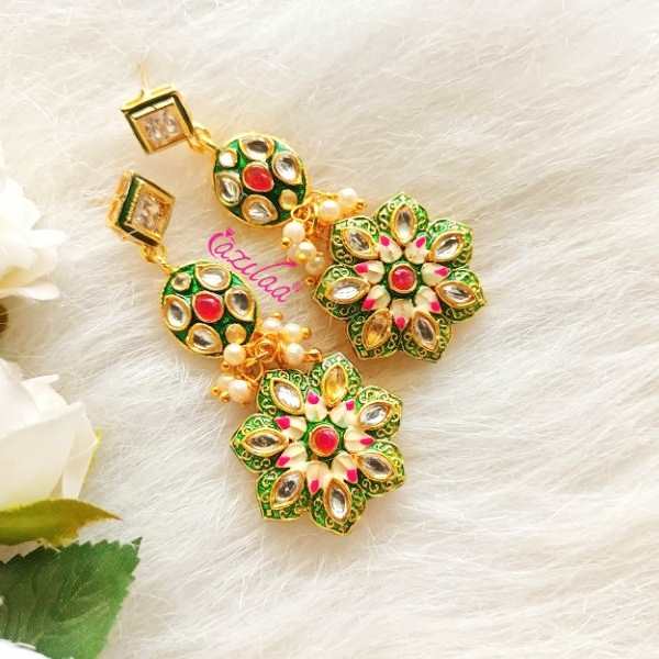 Festive Green minakari kundan pendant chain necklace set