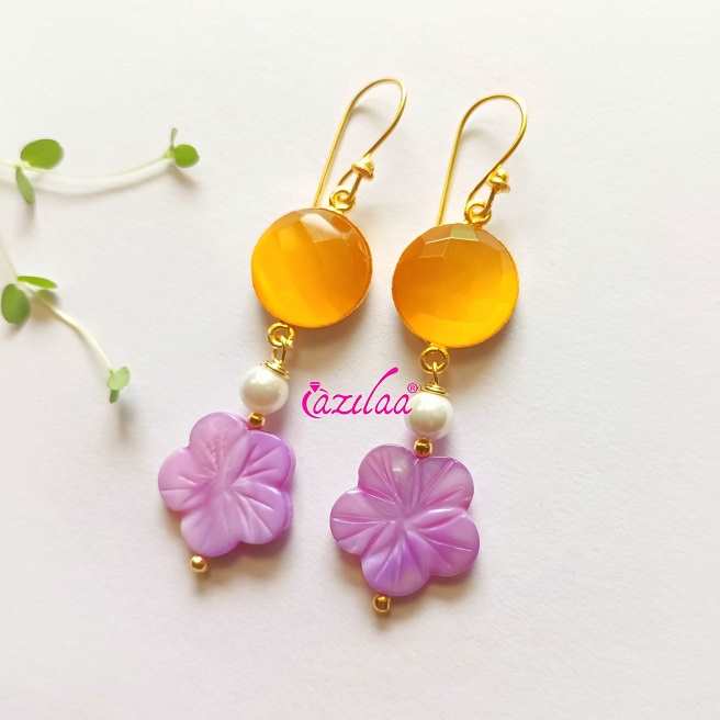 Floral passion charm pearl dangler gemstone earrings