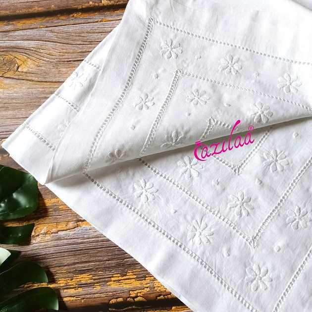 Floral white cotton hand embroidered table cloth 01