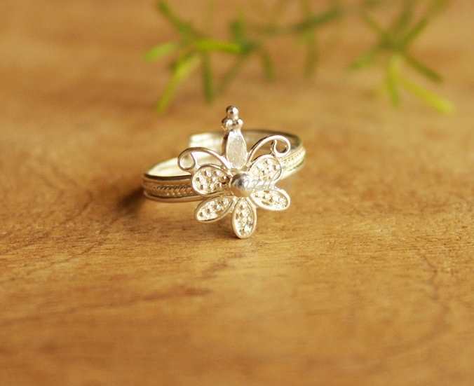 Flower Toe ring adjustable sterling silver artisan handmade