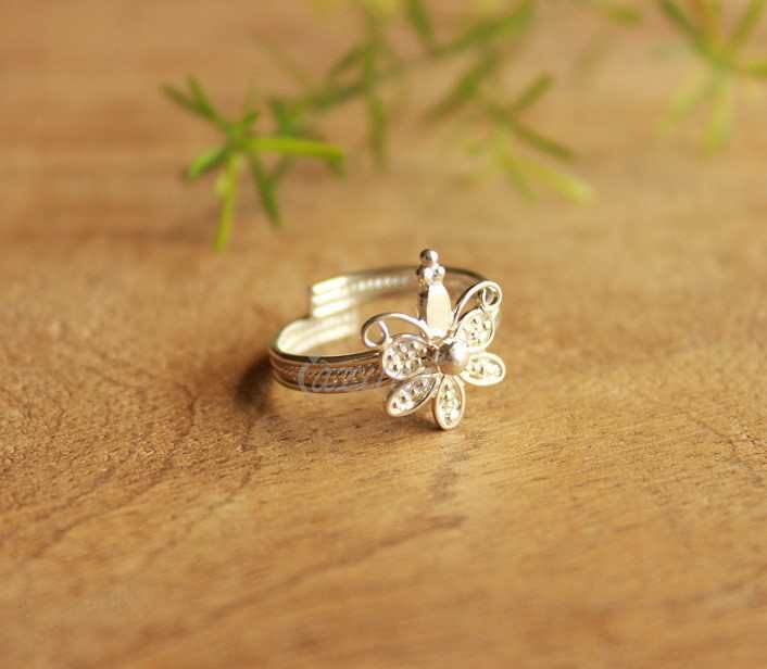 Flower Toe rings adjustable sterling silver artisan handmade