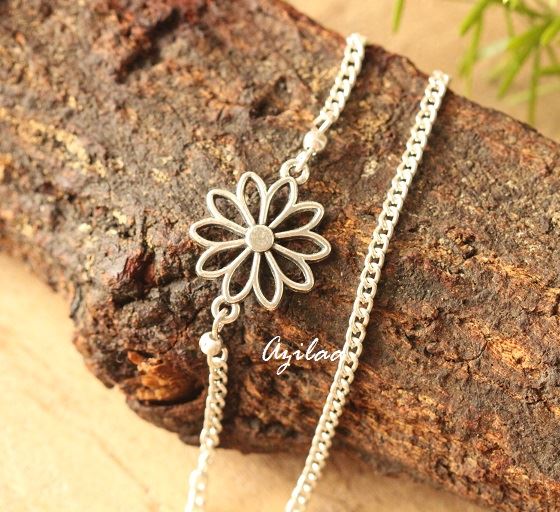 Flower charm Silver plated chain handmade Anklet