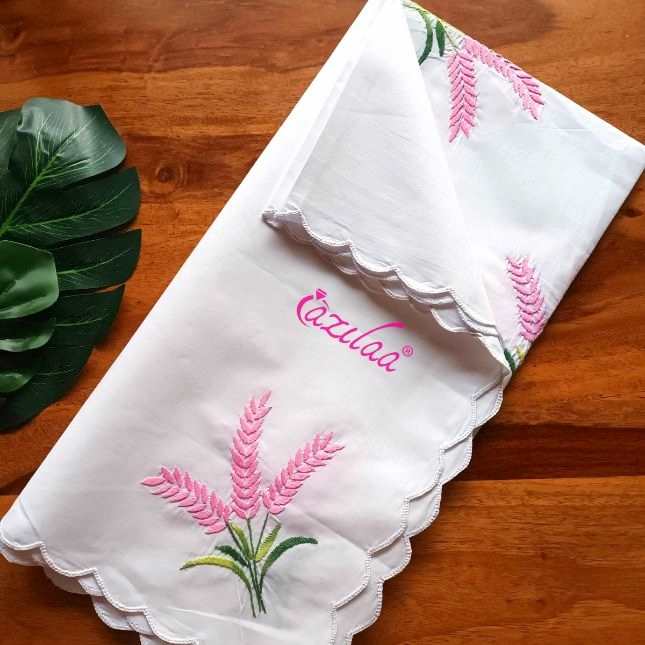 Flower  white cotton hand embroidered table cloth 01