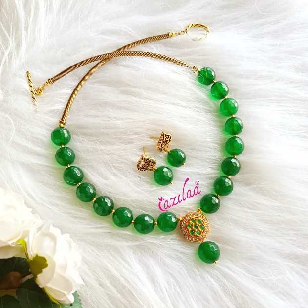 GREEN beaded gemstone choker necklace set