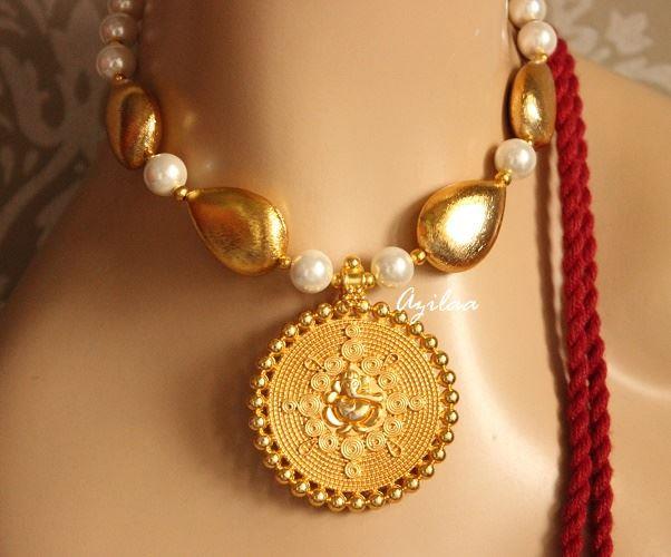 Ganesha Gold plated pearl designer handmade necklace set