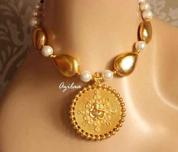Ganesha Gold plated pearl designer handmade necklace set