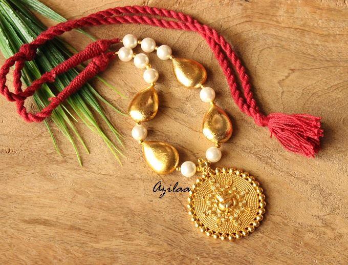 Ganesha Gold plated pearl designer handmade necklace set