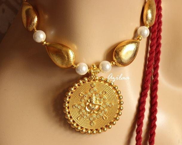 Ganesha Gold plated pearl designer handmade necklace set