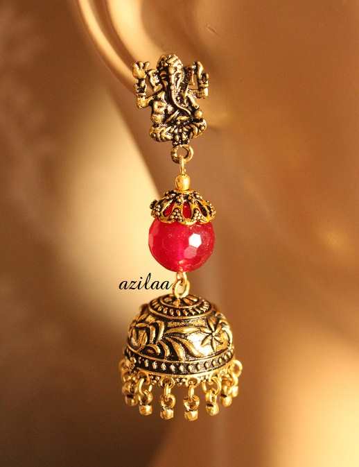 Ganesha Statement antique gold tone earrings